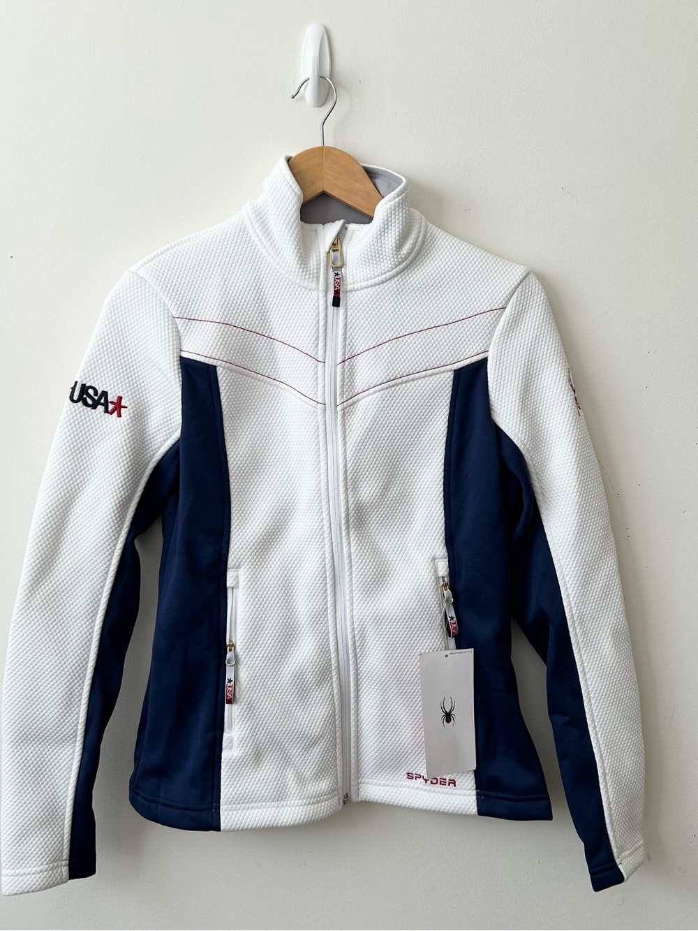 Spyder Women’s Jacket  White Navy USA Encore Full Zip Fleece S Small New